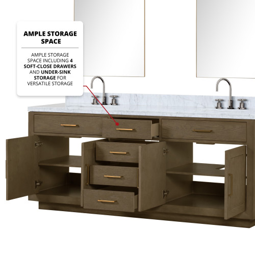 Lexora  LVA84DR101 Abbey 84 in W x 22 in D Grey Oak Double Bath Vanity, Carrara Marble Top, and Faucet Set