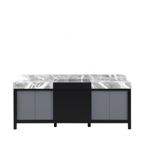 Lexora LZ342284DLIS000 Zilara 84 inch W Black and Grey Double Sink Vanity Cabinet and Castle Grey Marble Top