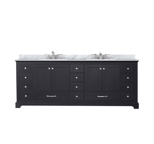 Lexora LVD84DG101 Dukes 84 in. W Espresso Double Sink Vanity Cabinet, Carrara Marble Top, and Faucet Set