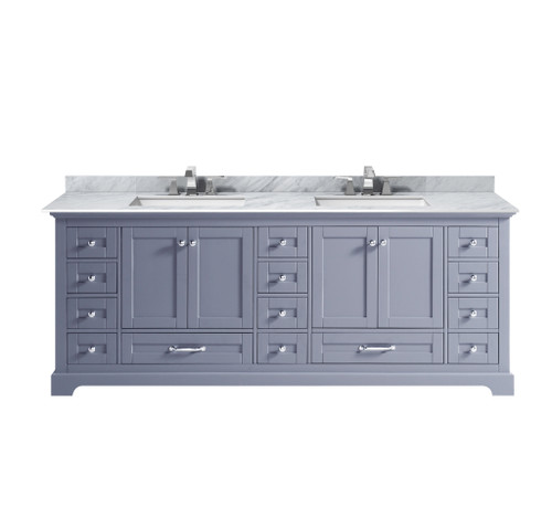 Lexora LVD84DB101 Dukes 84 in. W Dark Grey Double Sink Vanity Cabinet, Carrara Marble Top, and Faucet Set