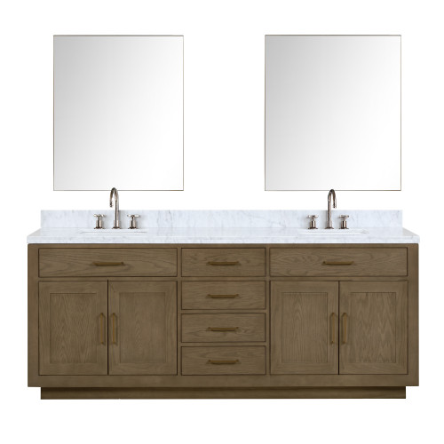 Lexora LVA84DR111 Abbey 84 inch W Grey Oak Double Sink Vanity Cabinet, Carrara Marble Top, Faucet Set, and 36 in Mirrors