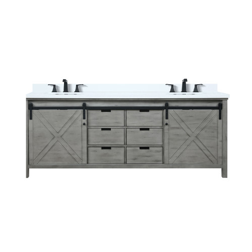Lexora LVM84DH301 Marsyas 84 inch W Ash Grey Double Sink Vanity Cabinet, Cultured Marble Countertop and Faucet Set