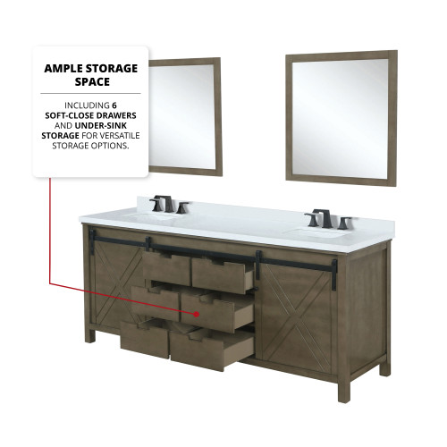 Lexora  LVM84DK301 Marsyas 84 in W x 22 in D Rustic Brown Double Bath Vanity, Cultured Marble Countertop and Faucet Set