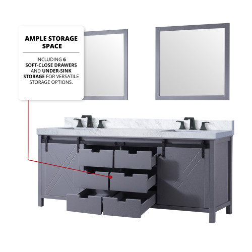 Lexora  LVM84DB101 Marsyas 84 in W x 22 in D Dark Grey Double Bath Vanity, Carrara Marble Countertop and Faucet Set