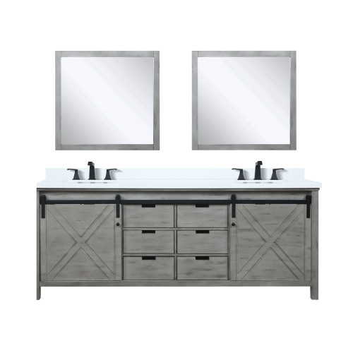 Lexora LVM84DH311 Marsyas 84 inch W Ash Grey Double Sink Vanity Cabinet, Cultured Marble Countertop, Faucet Set and 34 in Mirrors
