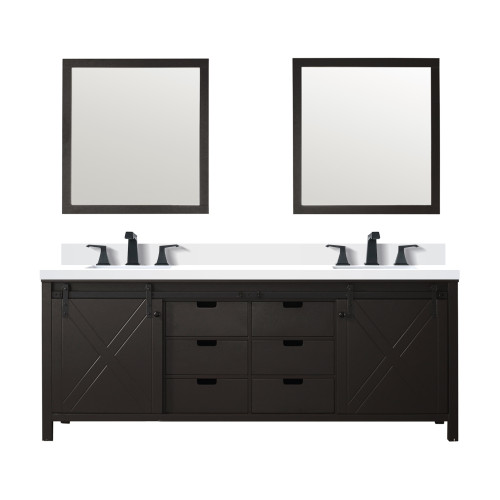 Lexora LVM84DC311 Marsyas 84 inch W Brown Double Sink Vanity Cabinet, Cultured Marble Countertop, Faucet Set and 34 in Mirrors
