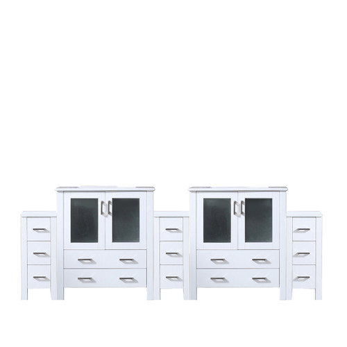 Lexora  LVV96D30A600 Volez 96 in W x 18.25 in D White Double Bath Vanity with Side Cabinets, and White Ceramic Top