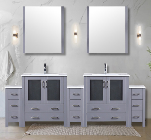 Lexora  LVV96D30B600 Volez 96 in W x 18.25 in D Dark Grey Double Bath Vanity with Side Cabinets, and White Ceramic Top