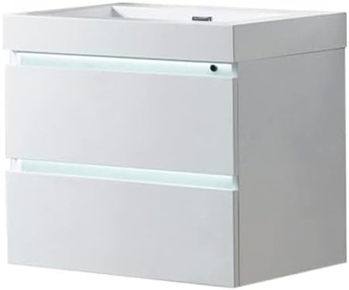 Vanity Art VA6024WL 24" LED Lighted Wall Hung Single Sink Bathroom Vanity With Resin Top - White