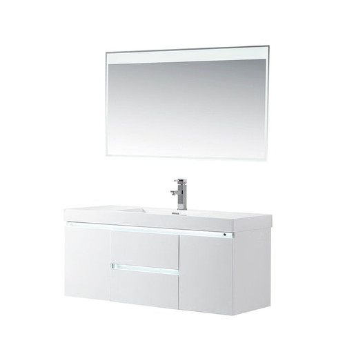 Vanity Art VA6048W 48 Inch Wall Hung Single Sink Bathroom Vanity With Resin Top - White