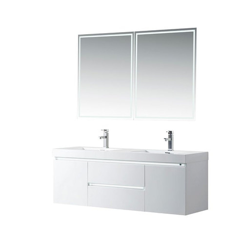 Vanity Art VA6060DWL 60 Inch LED Lighted Wall Hung Double Sink Bathroom Vanity With Resin Top - White