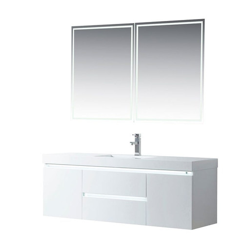 Vanity Art VA6060W 60 Inch Wall Hung Single Sink Bathroom Vanity With Resin Top - White