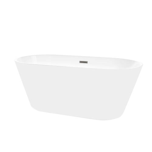 Vanity Art  VA6815-NLW-BN 67.3 x 32 Freestanding Acrylic Soaking Bathtub - White/Brushed Nickel Trim