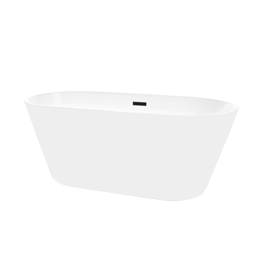 Vanity Art  VA6815-NLW-MB 67.3 x 32 Freestanding Acrylic Soaking Bathtub - White/Matte Black Trim