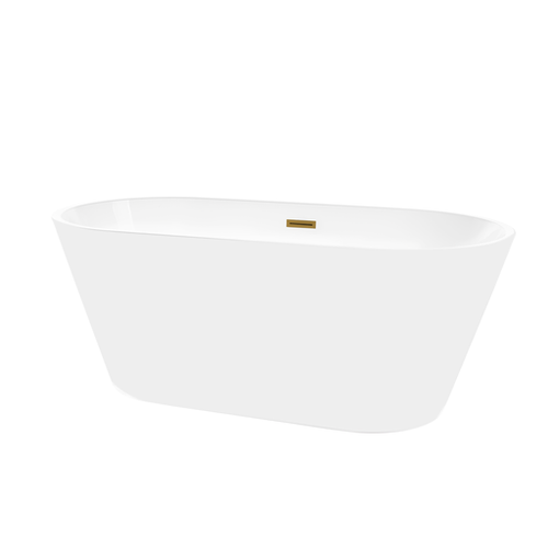 Vanity Art  VA6815-NLW-TG 67.3 x 32 Freestanding Acrylic Soaking Bathtub - White/Titanium Gold Trim
