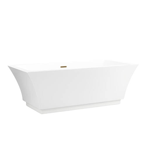 Vanity Art 59'' x 30'' Freestanding Acrylic Soaking Bathtub - White/Titanium Gold Trim - VA6817-S-TG