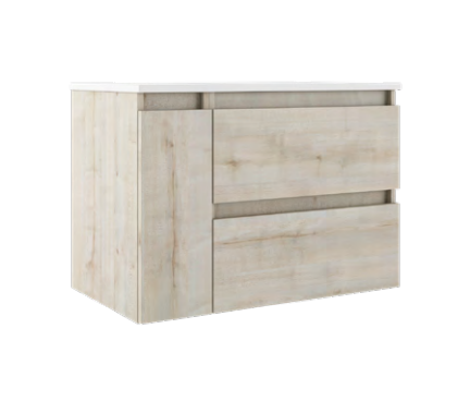 Lucena Box Two Drawer + One Door Wall Mount Vanity - Sink on Right Side 36" W x 22" H x 18" D - Abedul Color - 70718