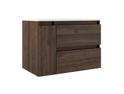 Lucena Box Two Drawer + One Door Wall Mount Vanity - Sink on Right Side 36" W x 22" H x 18" D - Valenti Color - 70700