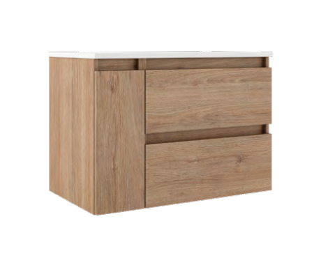 Lucena Box Two Drawer + One Door Wall Mount Vanity - Sink on Right Side 40" W x 22" H x 18" D - Canela Color