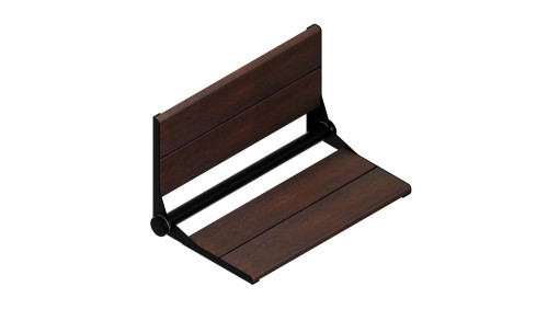 Healthcraft Invisia™ SerenaSeat™ 26 Inch Wide Pro Stainless Folding Shower Seat - Medium Stain, Matte Black Frame - INV-WSFD-26-MEDIUM-BLK