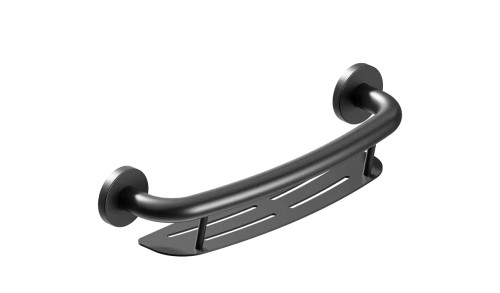Healthcraft PLUS Shampoo Shelf + 16" Decorative Grab Bar, Two in One - Matte Black