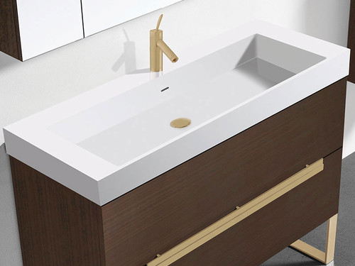 Madeli 42 Inch W x 18 Inch D Solid Surface Trough Sink & Countertop - Glossy White - XTU1845-42-110-WH