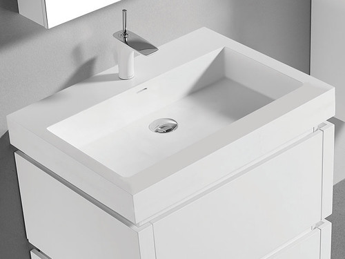 Madeli 24 Inch W x 22 Inch D Solid Surface Trough Sink & Countertop - Glossy White - XTU2245-24-130-WH