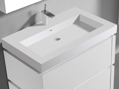 Madeli  XTU2245-36-100-WH 22"D-TROUGH 36"W SOLID SURFACE SINK. GLOSSY WHITE