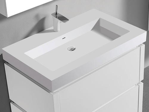 Madeli  XTU2245-36-130-WH 22"D-TROUGH 36"W SOLID SURFACE SINK. GLOSSY WHITE