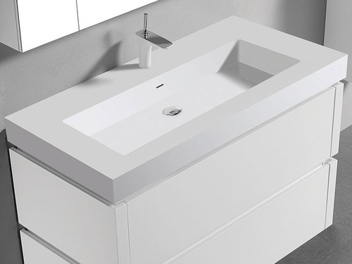 Madeli  XTU2245-42-100-WH 22"D-TROUGH 42"W SOLID SURFACE SINK. GLOSSY WHITE