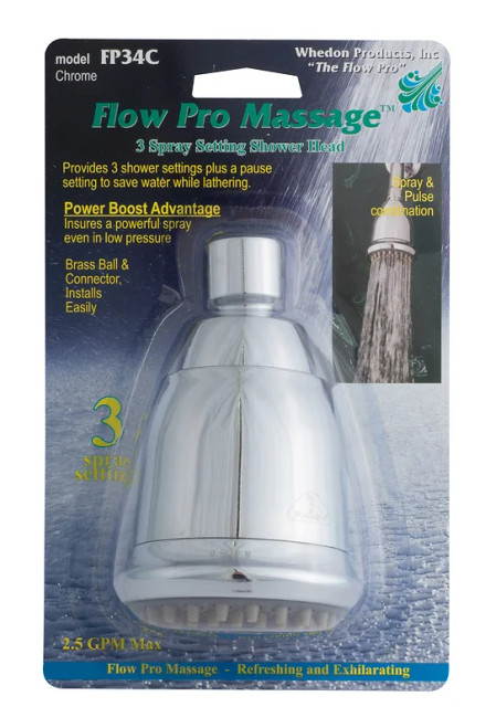 Whedon Flow Pro 3 Spray Massage Shower Head, Chrome - FP34C