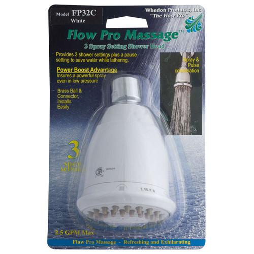 Whedon Flow Pro 3 Spray Massage Shower Head, White - FP32C
