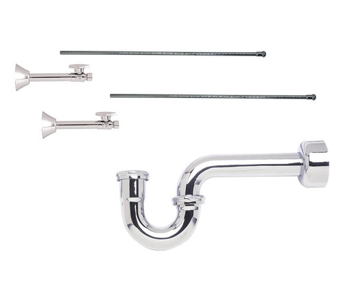 Mountain Plumbing Lavatory Supply Kit - Brass Oval Handle with 1/4 Turn Ball Valve - Straight Sweat, P-Trap 1-1/4" - Unlacquered Brass - MT4434-NL/ULB