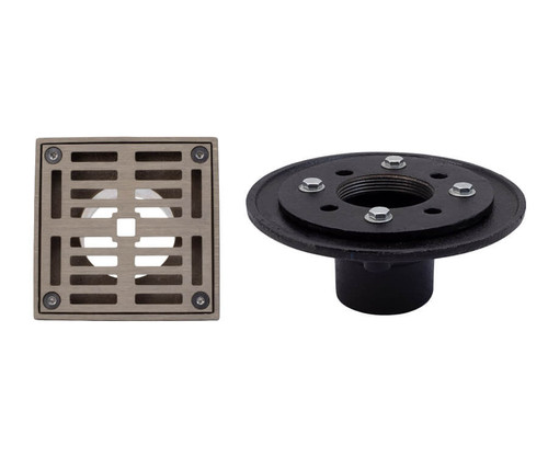 Mountain Plumbing  MT506C/PEW 4" Square Complete Shower Drain - Cast Iron - Pewter