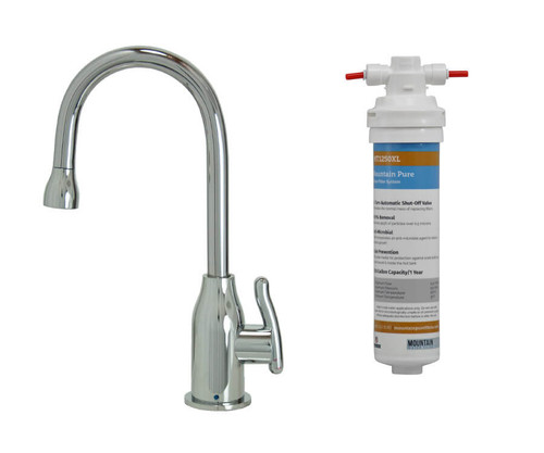 Mountain Plumbing Cold Water Dispenser Faucet with Modern Curved Body & Handle & Mountain Pure® Water Filtration System - Brushed Stainless - MT1803FIL-NL/BRS
