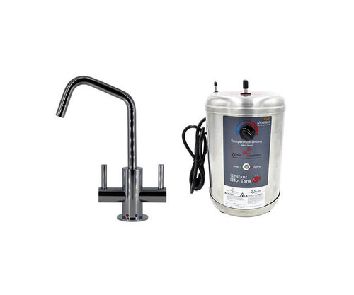 Mountain Plumbing  MT1821DIY-NL/PVDPN Hot & Cold Water Faucet with Contemporary Round Body & Handles (120° Spout) & Little Gourmet® Premium Hot Water Tank - PVD Polished Nickel