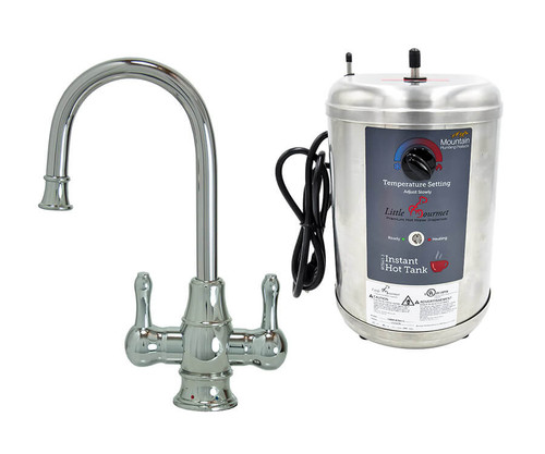 Mountain Plumbing Hot & Cold Water Faucet with Traditional Curved Body & Curved Handles & Little Gourmet® Premium Hot Water Tank - Polished Brass - MT1851DIY-NL/PVD