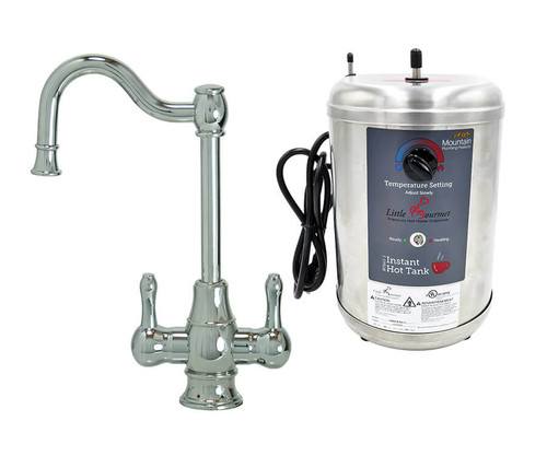 Mountain Plumbing Hot & Cold Water Faucet with Traditional Double Curved Body & Curved Handles & Little Gourmet® Premium Hot Water Tank - Brushed Stainless - MT1871DIY-NL/BRS