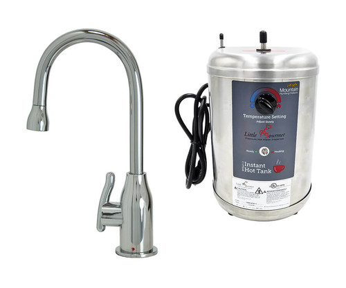 Mountain Plumbing  MT1800DIY-NL/BRS Hot Water Faucet with Modern Curved Body & Handle & Little Gourmet® Premium Hot Water Tank - Brushed Stainless