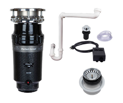 Mountain Plumbing MTSINK1D/BRS Continuous Feed 3-Bolt Mount 3/4 HP Waste Disposer Kit - Stopper & Strainer - Air Switch - Trap - Deluxe Package - Brushed Stainless