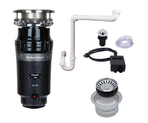 Mountain Plumbing Continuous Feed 3-Bolt Mount 3/4 HP Waste Disposer Kit - Stopper & Strainer - Air Switch - Trap - Deluxe Package - Extended Flange - PVD Brushed Bronze