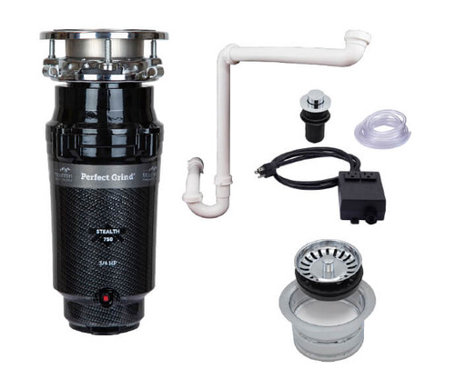 Mountain Plumbing MTSINK1DE/PN Continuous Feed 3-Bolt Mount 3/4 HP Waste Disposer Kit - Stopper & Strainer - Air Switch - Trap - Deluxe Package - Extended Flange - Polished Nickel