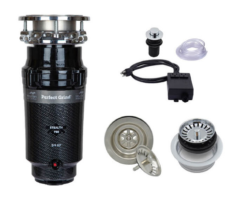Mountain Plumbing MTSINK2D/CPB Continuous Feed 3-Bolt Mount 3/4 HP Waste Disposer Kit - Stopper & Strainer - Air Switch - For Double Sink - Chrome