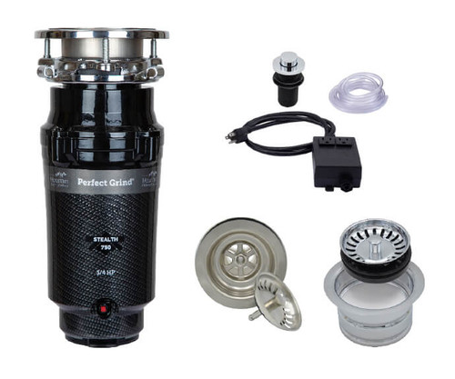 Mountain Plumbing Continuous Feed 3-Bolt Mount 3/4 HP Waste Disposer Kit - Stopper & Strainer - Air Switch - For Double Sink - Extended Flange - Polished Nickel - MTSINK2DE/PN