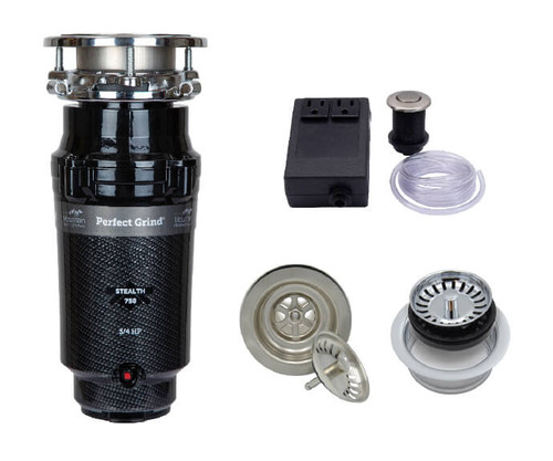 Mountain Plumbing  MTSINK2S/PN Continuous Feed 3-Bolt Mount 3/4 HP Waste Disposer Kit - Stopper & Strainer  - Air Switch - For Double Sink - Polished Nickel