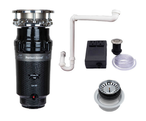Mountain Plumbing Continuous Feed 3-Bolt Mount 3/4 HP Waste Disposer Kit - Stopper & Strainer - Air Switch - Trap - For Single Sink - Chrome - MTSINK1S/CPB