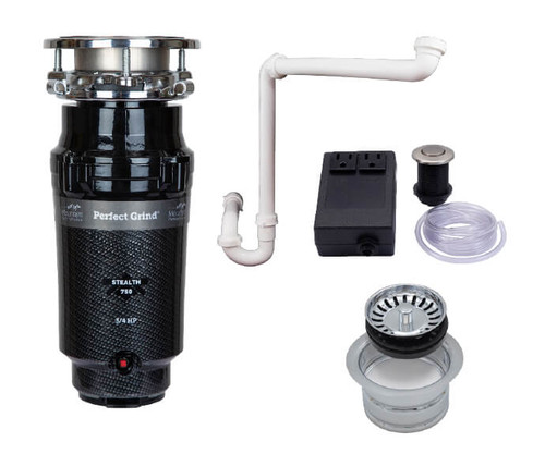 Mountain Plumbing  MTSINK1SE/BN Continuous Feed 3-Bolt Mount 3/4 HP Waste Disposer Kit - Stopper & Strainer - Air Switch - Trap - Extended Flange - For Single Sink - Black Nickel