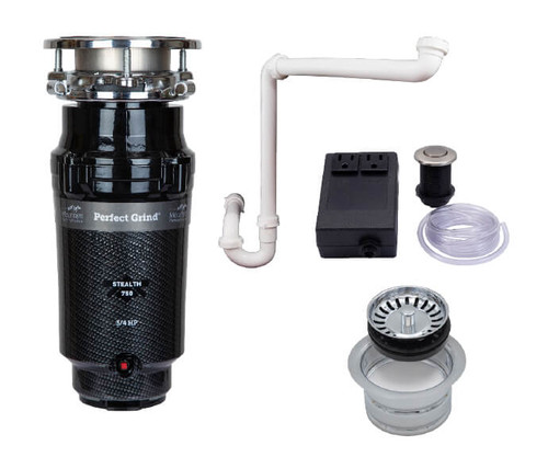 Mountain Plumbing Continuous Feed 3-Bolt Mount 3/4 HP Waste Disposer Kit - Stopper & Strainer - Air Switch - Trap - Extended Flange - For Single Sink - Chrome - MTSINK1SE/CPB