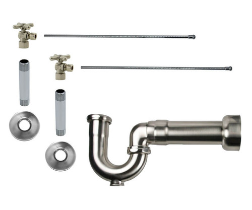 Mountain Plumbing Lavatory Supply Kit - Brass Cross Handle with 1/4 Turn Ball Valve - Angle, Massachusetts P-Trap - Unlacquered Brass - MT616MASS-NL/ULB