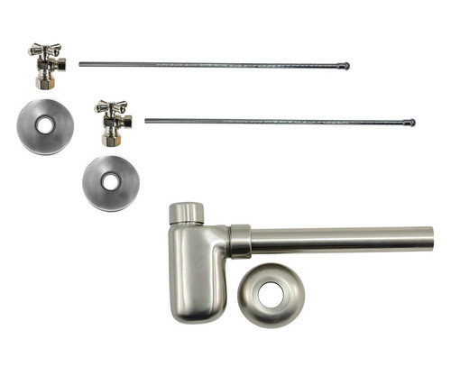 Mountain Plumbing  MT7002-NL/PEW Lavatory Supply Kit - Brass Cross Handle with 1/4 Turn Ball Valve - Angle, Bottle Trap - Pewter
